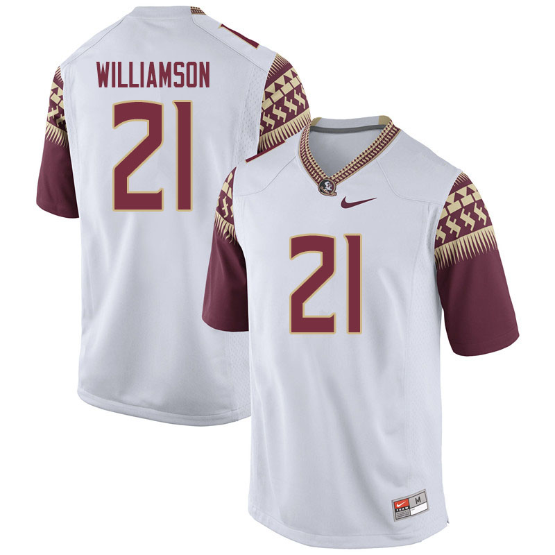 Men #21 Darion Williamson Florida State Seminoles College Football Jerseys Sale-White - Click Image to Close